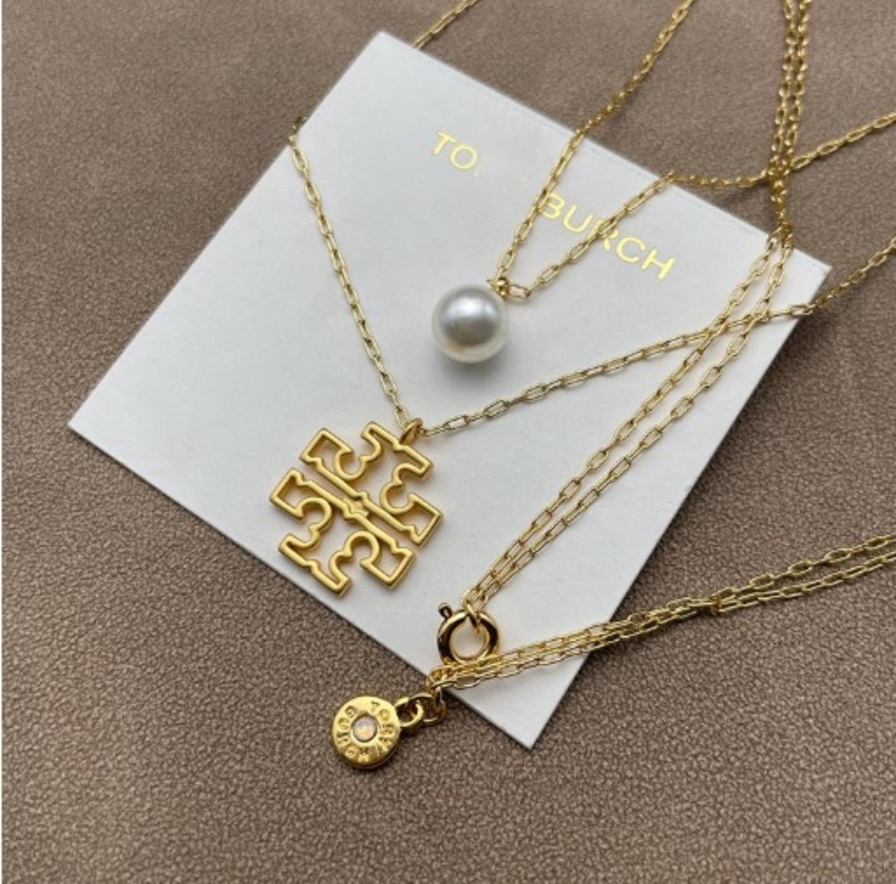 Tory Kira Pearl Pendant White Pearl Gold Necklace with Jewelry Pouch 51cm