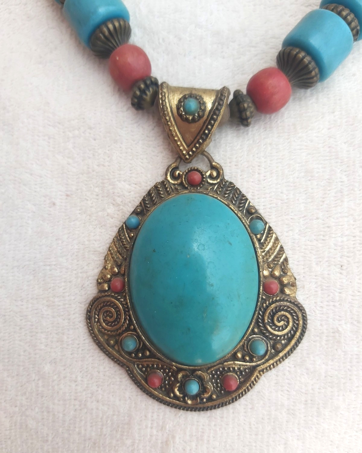 Vintage Berber Turquoise Pendant Necklace Ethnic Tribal Boho Statement Jewelry