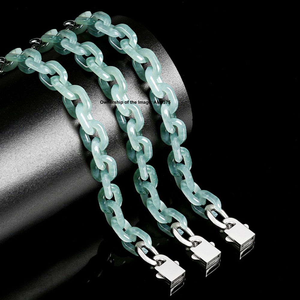 New Natural Grade A Jade Blue Jadeite Cable Link Handmade Necklace Bracelet