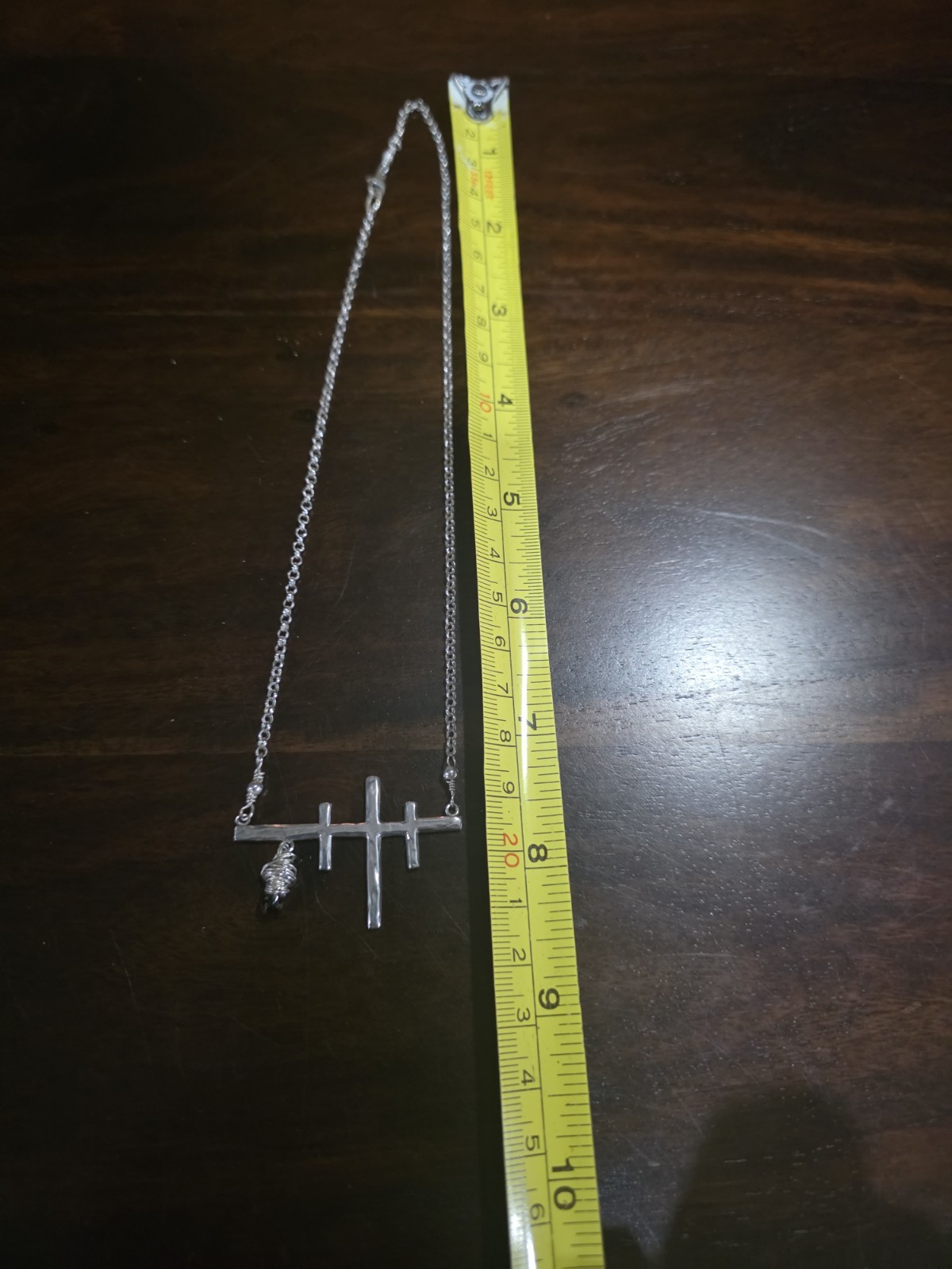 Sterling Silver 925 3 Crosses Necklace 9 Grams Red Stone