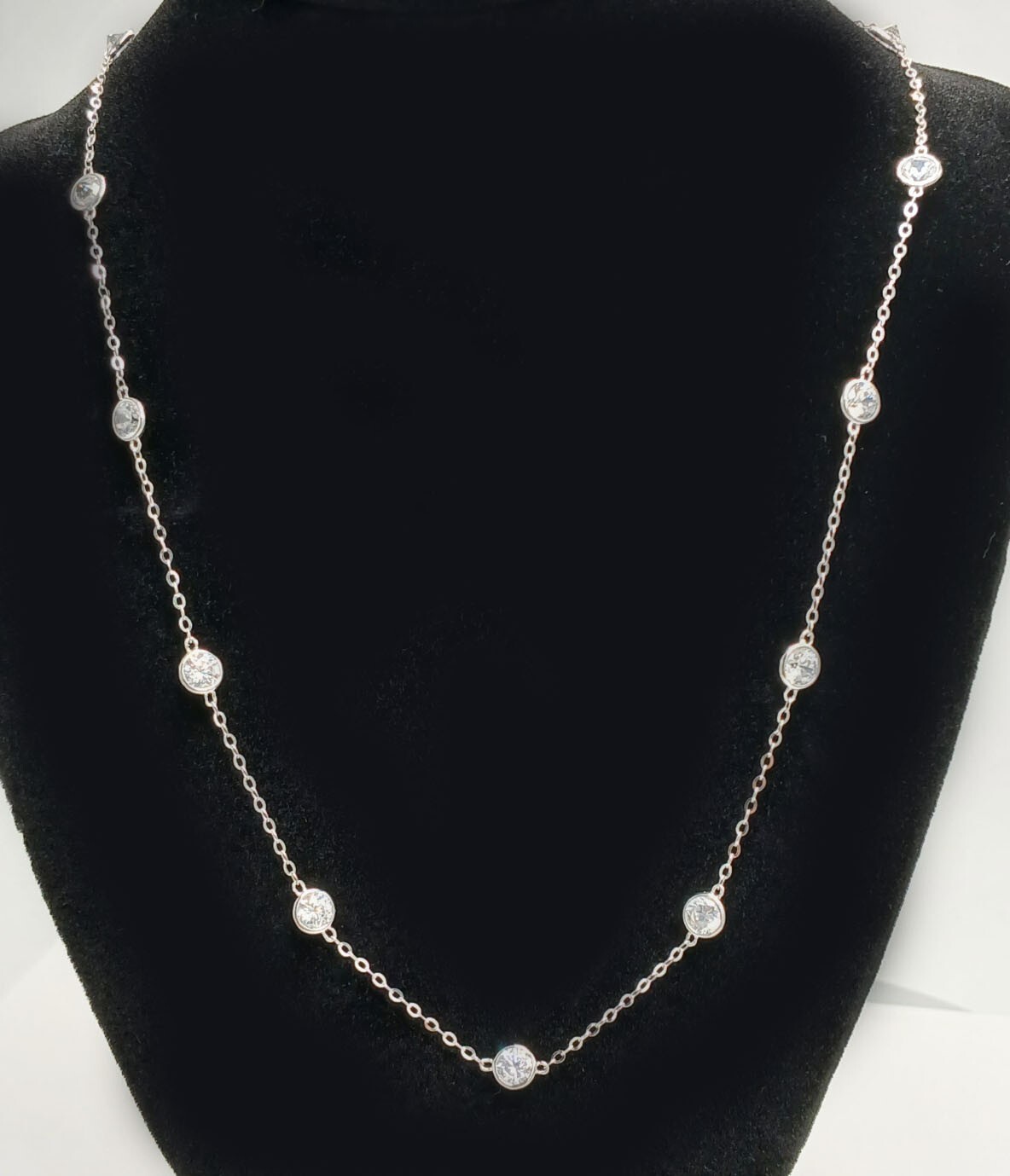 LAB CREATED 9.30 Cts WHITE SAPPHIRE NECKLACE 14K WHITE GOLD – 16″ – New With Tag
