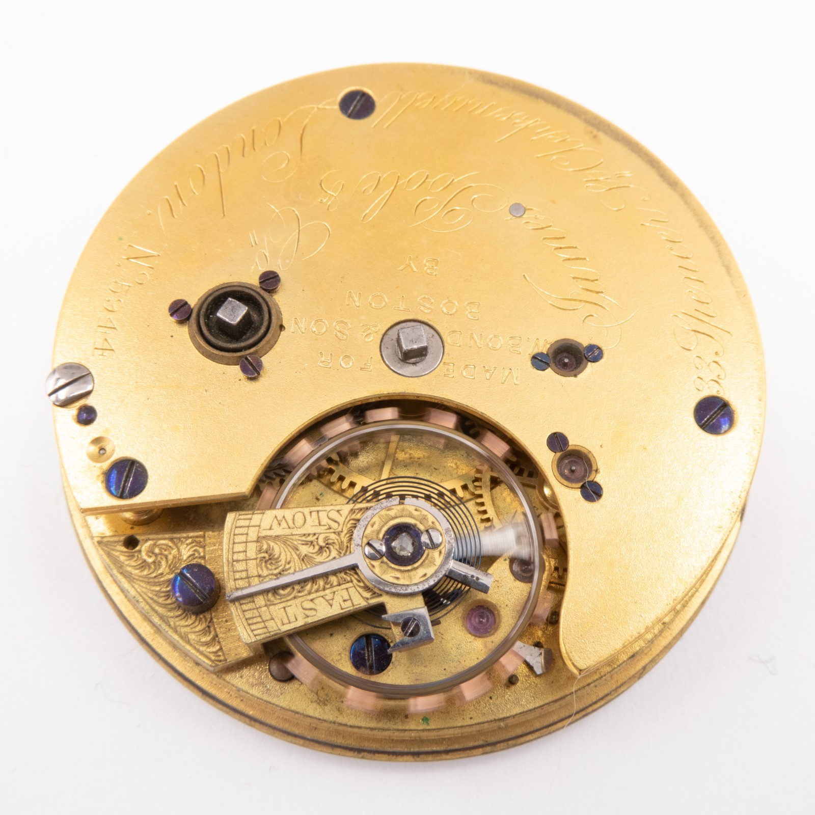 James Poole 44.7 x 10.9 mm Fusee Antique Pocket Watch Movement, Keeps Time