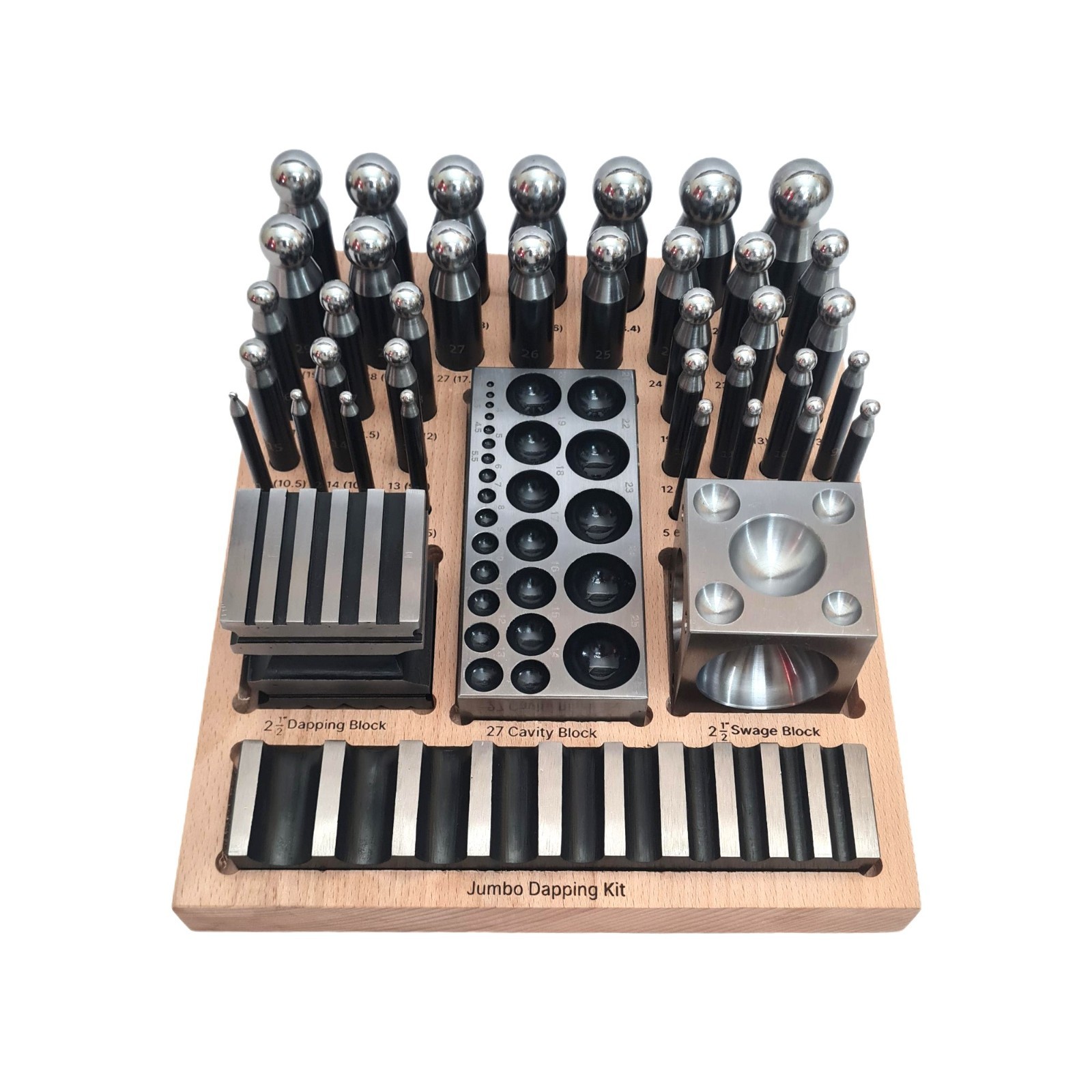 Complete Steel Metal Jewelry Dapping Doming Punch Set Wooden Base Tool ECONOMY