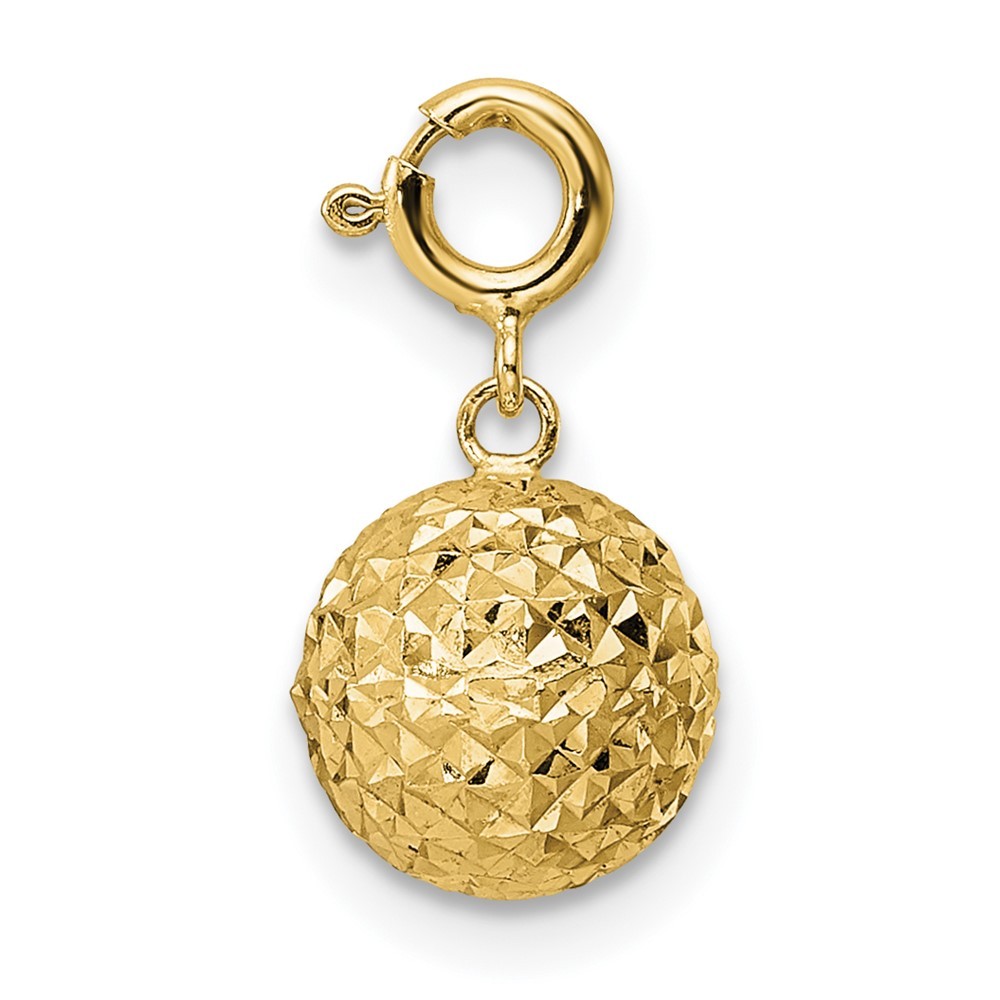 14k Yellow Gold Diamond-cut Ball Spring Ring Clasp Charm Pendant L-15.1mm