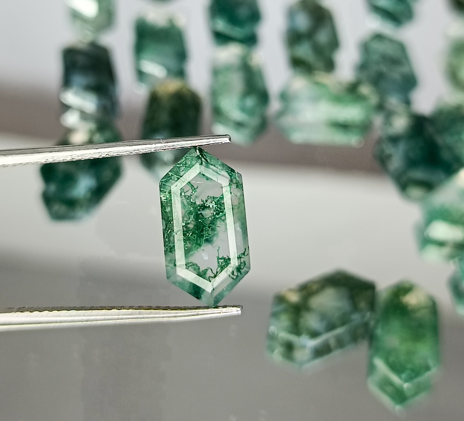Fancy Cut Natural Moss Agate Faceted Lot Moss Agate Making For Ring 14x7x3 MM
