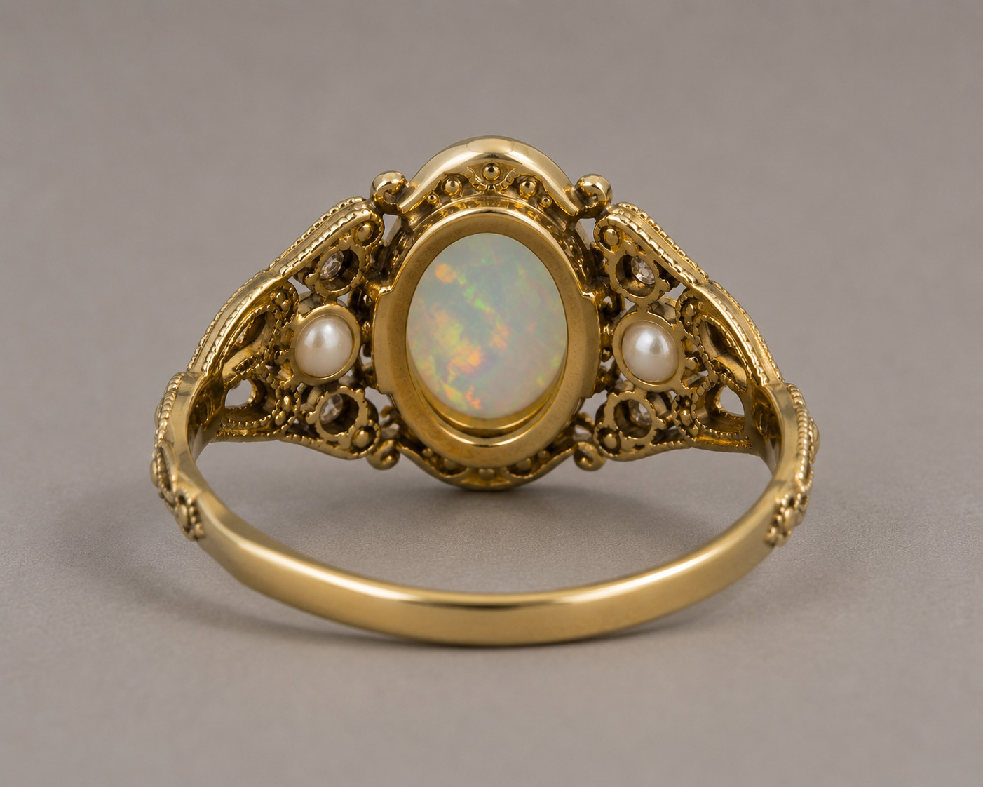 Vintage Natural Opal Ring Oval Moissanite Pearl Statement Ring