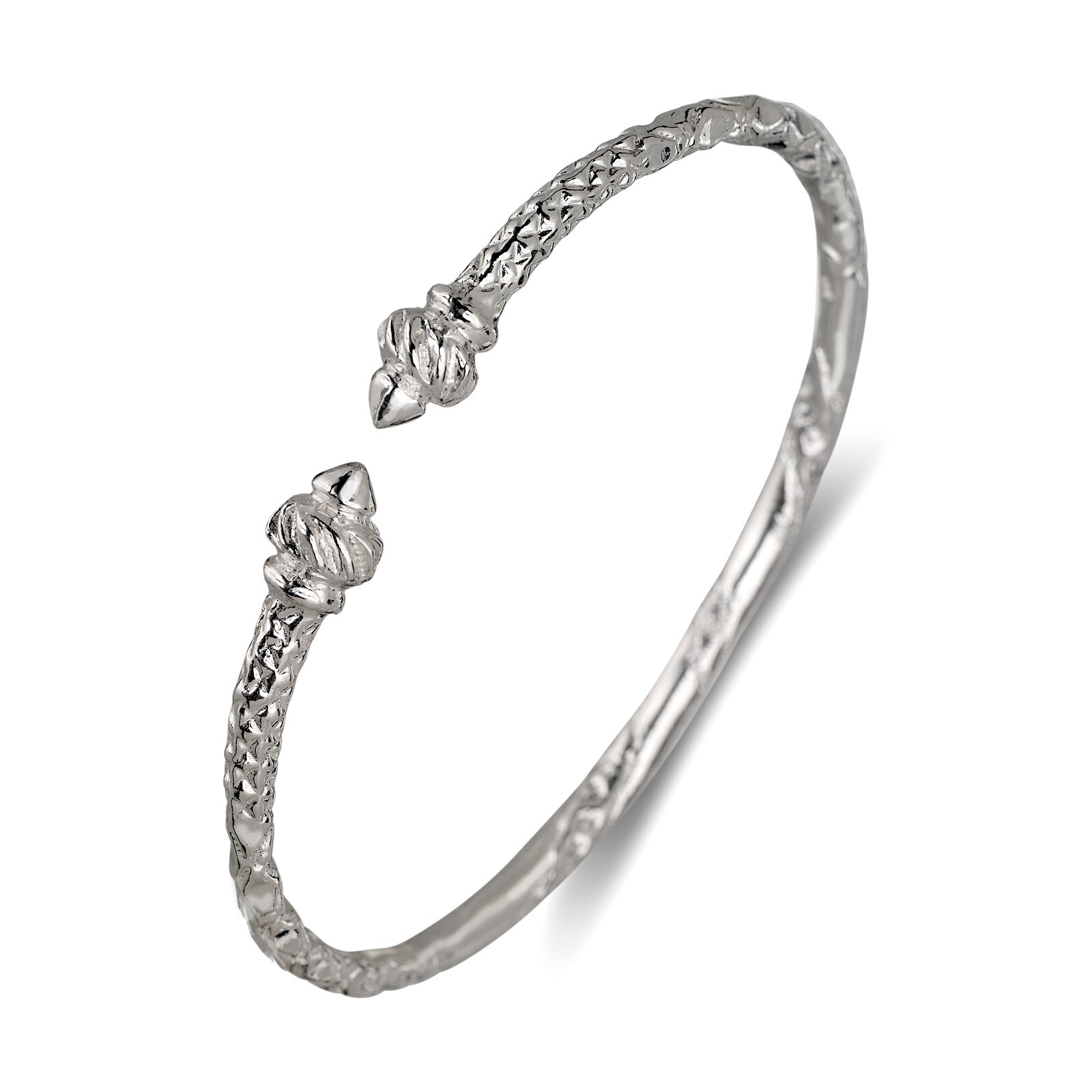 Torch End Taj Mahal Ends .925 Sterling Silver West Indian Bangle, 1 piece
