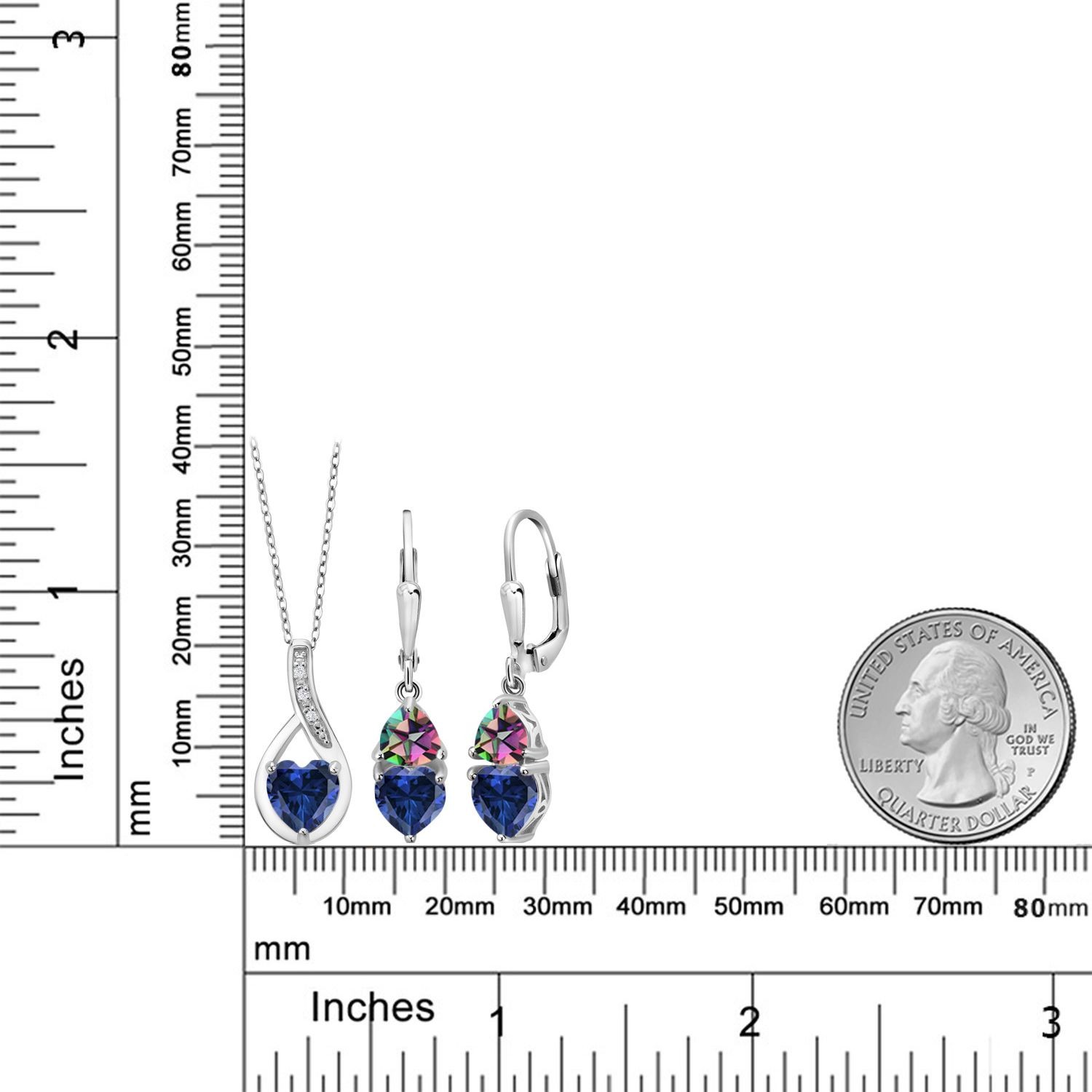 925 Sterling Silver Created Sapphire and Green Mystic Topaz Pendant Earrings