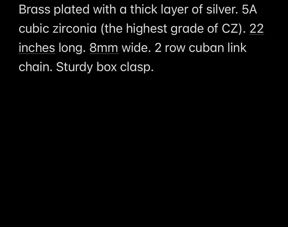 2-Row Cuban Link CZ Chain Necklace Silver Plated Brass 22in Box Clasp