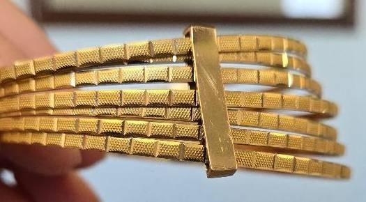 7 ~ 14K Yellow Gold Seminario Bangle Bracelets Diamond Cut 40.9 Grams 2 5/8″