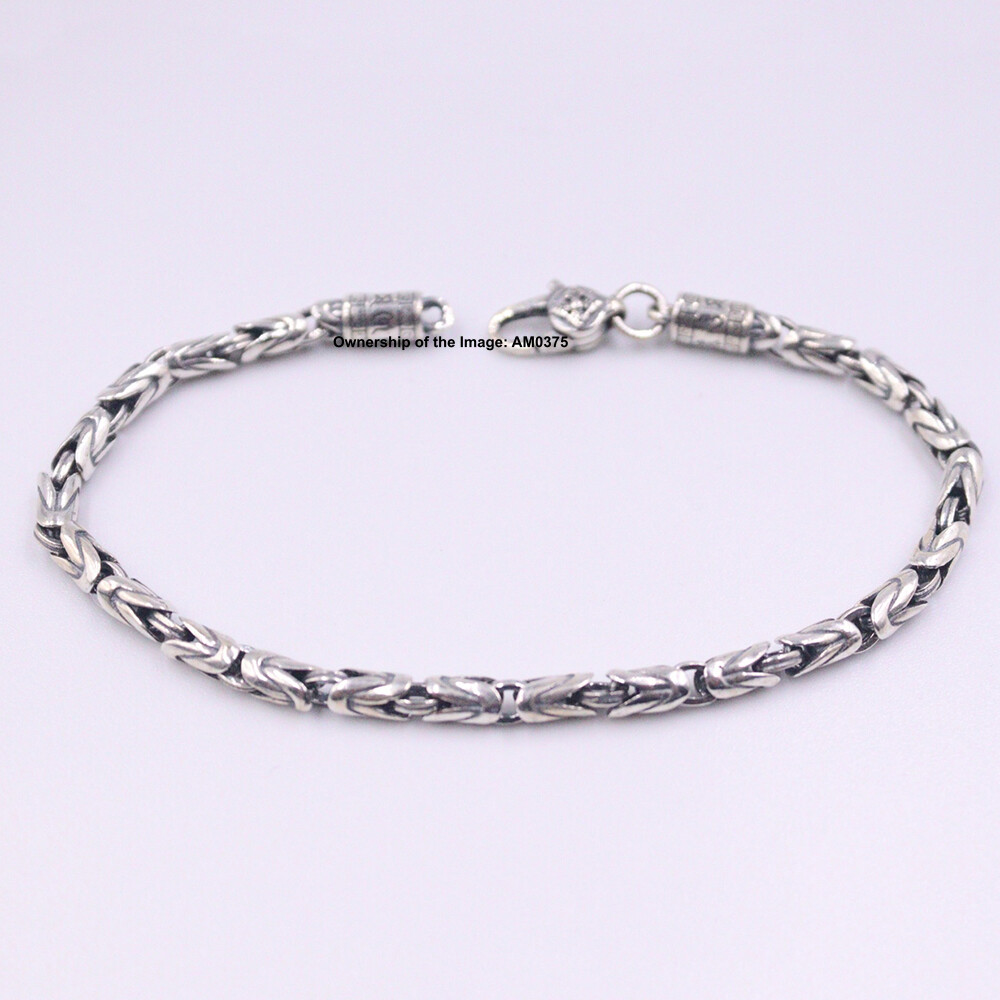 Men’s Solid 925 Sterling Silver Bracelet 4mm Byzantine Link Chain 8.26inch