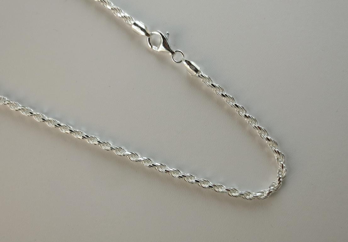 3.5mm D/C Rope Chain. 7,8,9,16,18,20,22,24 inch Pure 925 Italian Sterling silver