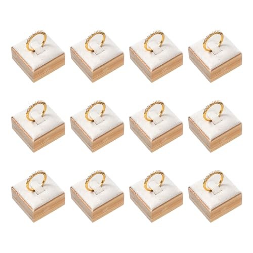 Bamboo Pcs Rings Display Stand for Selling Velvet Jewelry Ring Holder 12