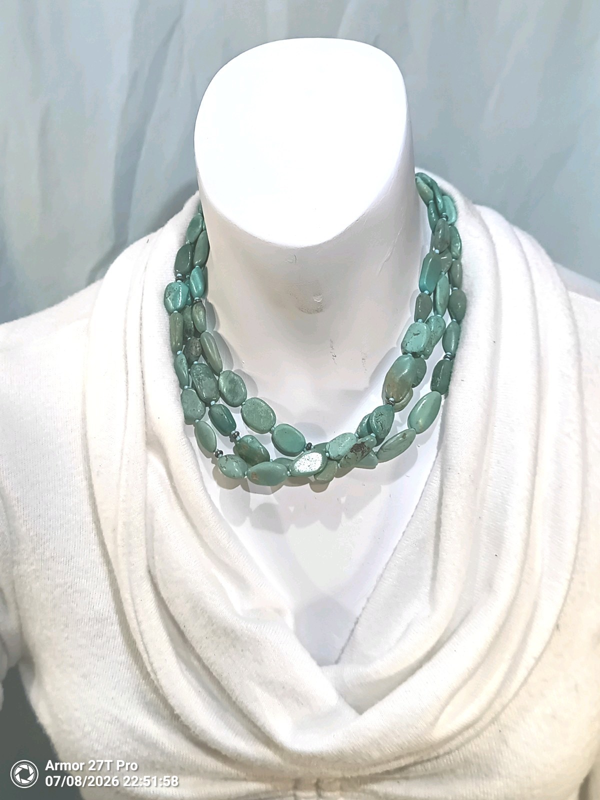Chunky 3-Strand Genuine Turquoise Nugget Necklace Sterling Silver 925 Clasp 50g