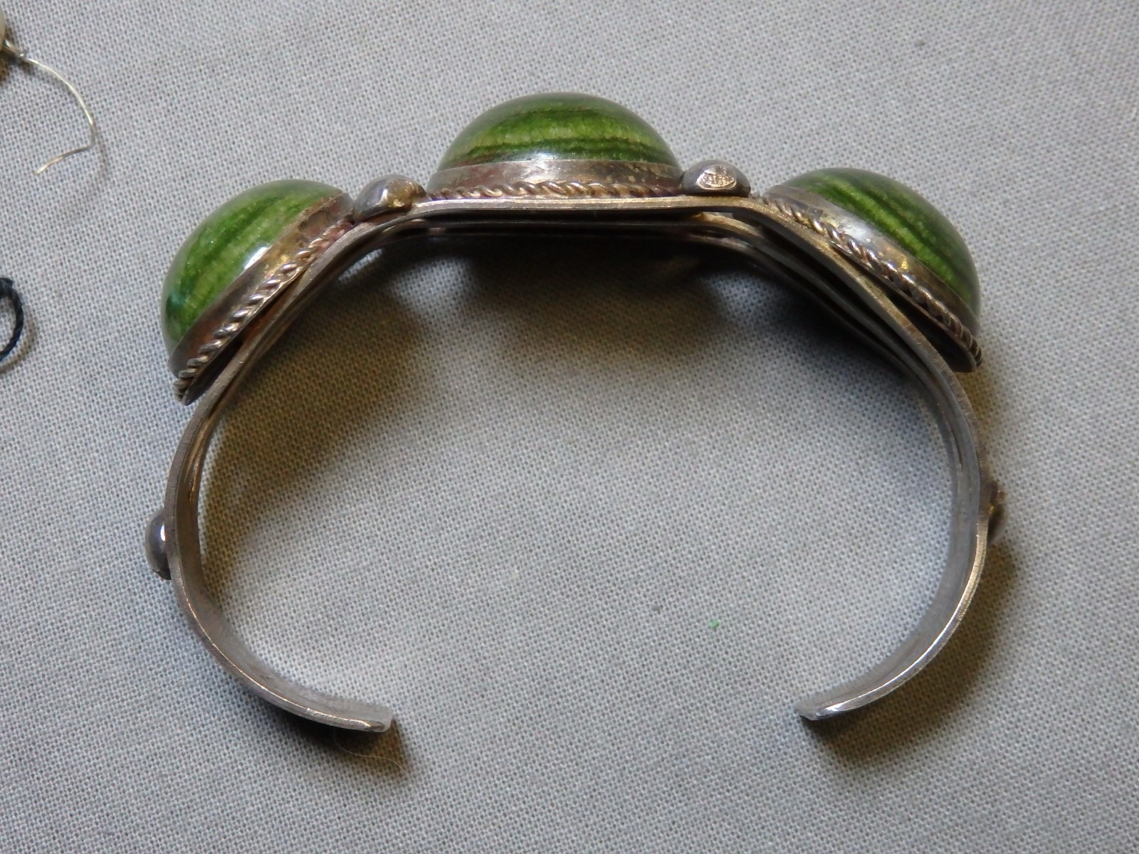 Fred Harvey Era NAVAJO Green TURQUOISE Stamped Coin Silver 40g Cuff Bracelet