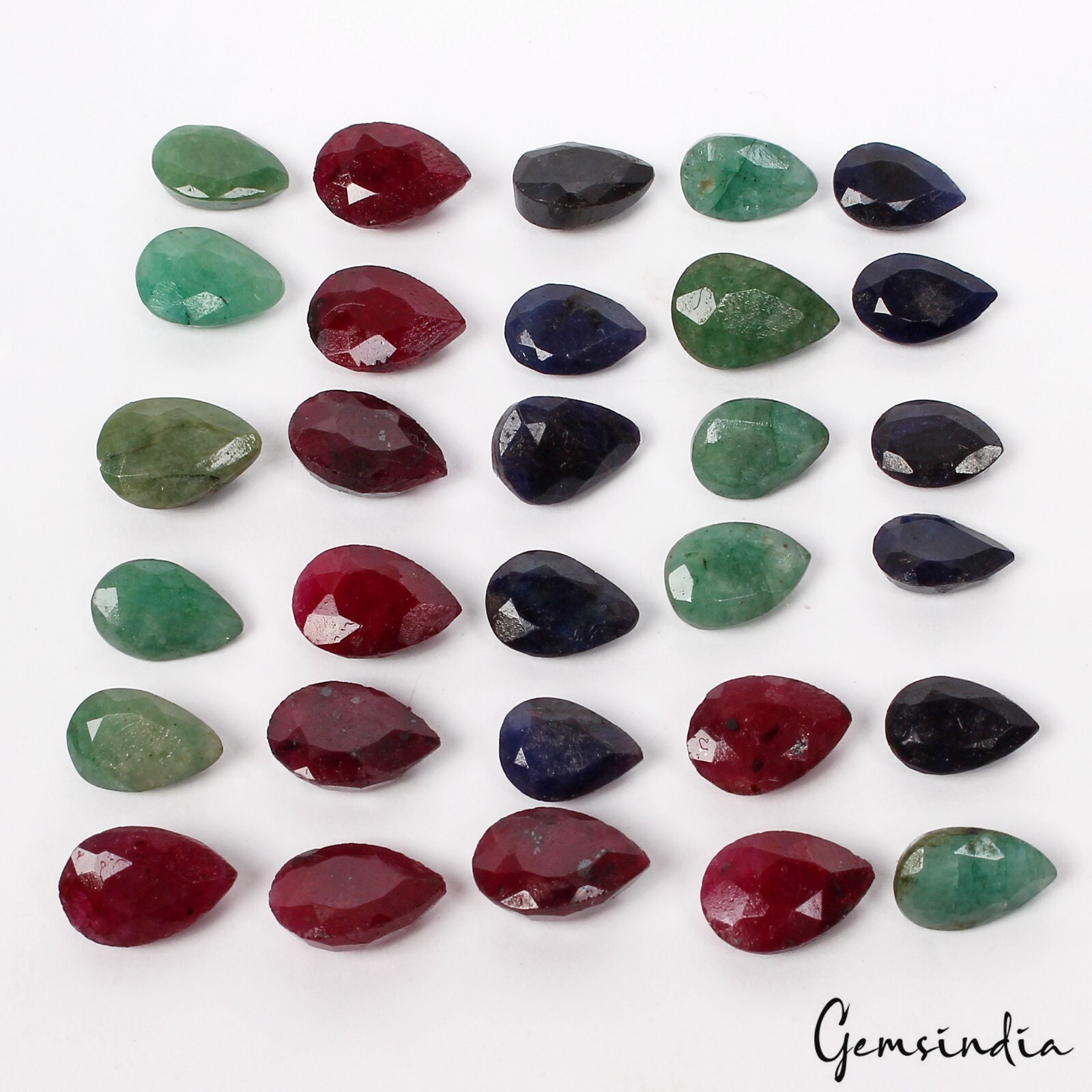 Certified 106.70 Cts/30 Pcs Natural Multi Color Ruby Emerald Sapphire Pear Gems
