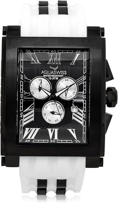 Aquaswiss 64XG012 Stainless Steel Chronograph Men’s Black Dial White Strap Watch