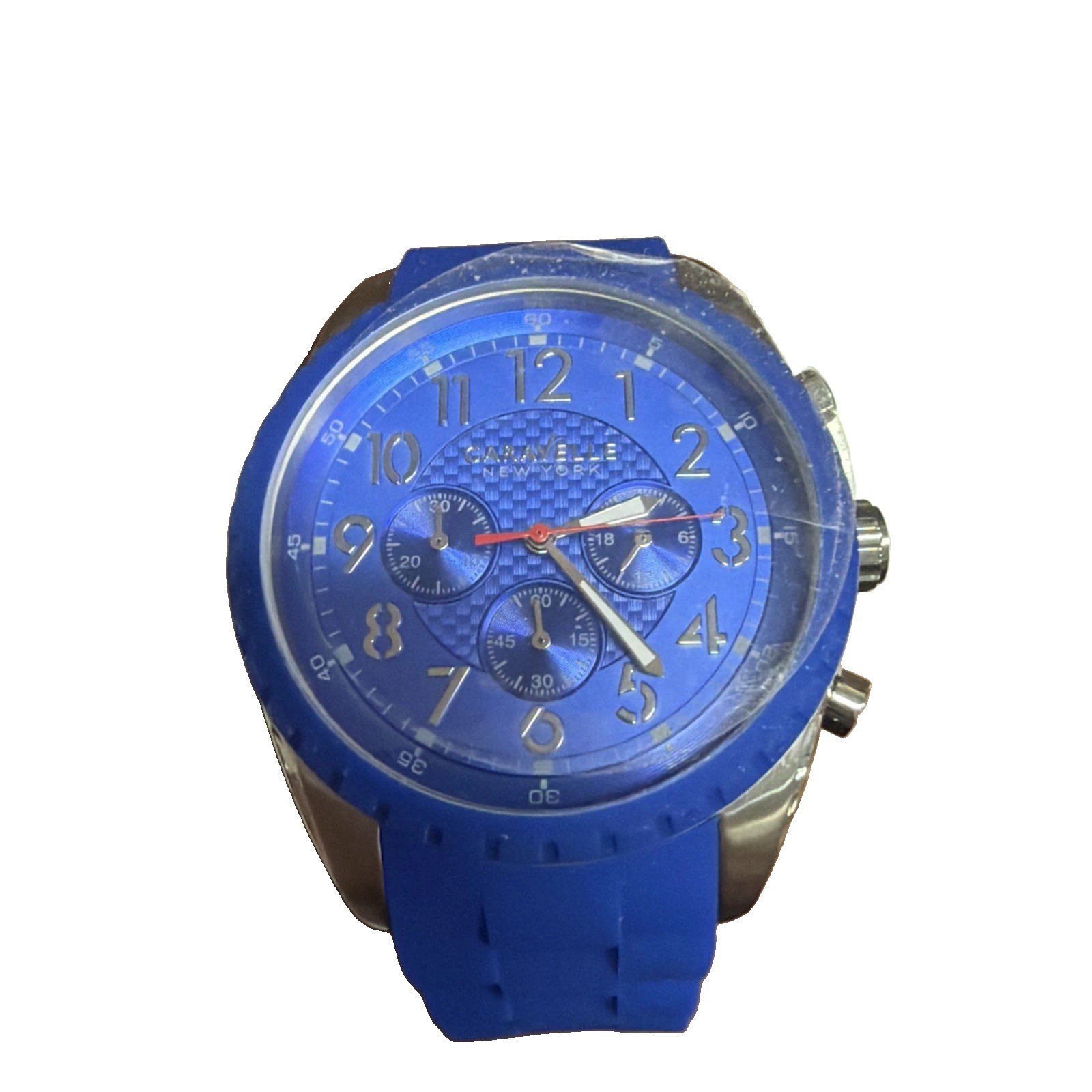 Caravelle New York by Bulova 43A121 Chronograph Blue Silicone Mens Watch