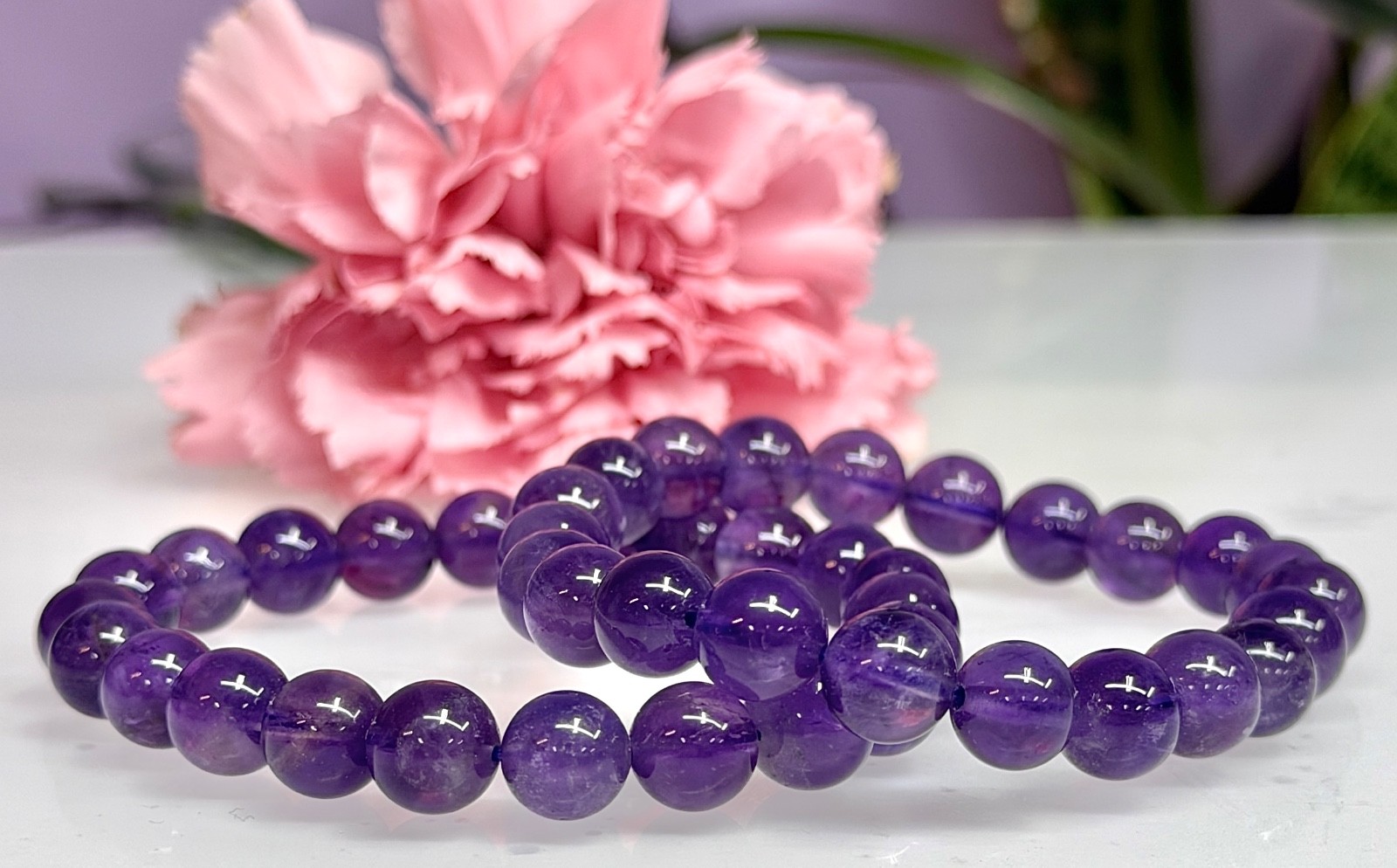 Wholesale Lot 6 Pcs Natural Amethyst 8mm 7.5” Crystal Stretch Bracelet