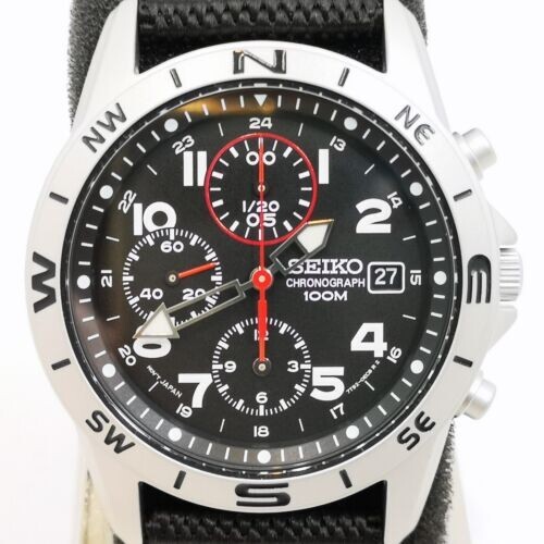 SEIKO Watch SND399P Black Chronograph 100m Black Band Men’s Watch New in Box
