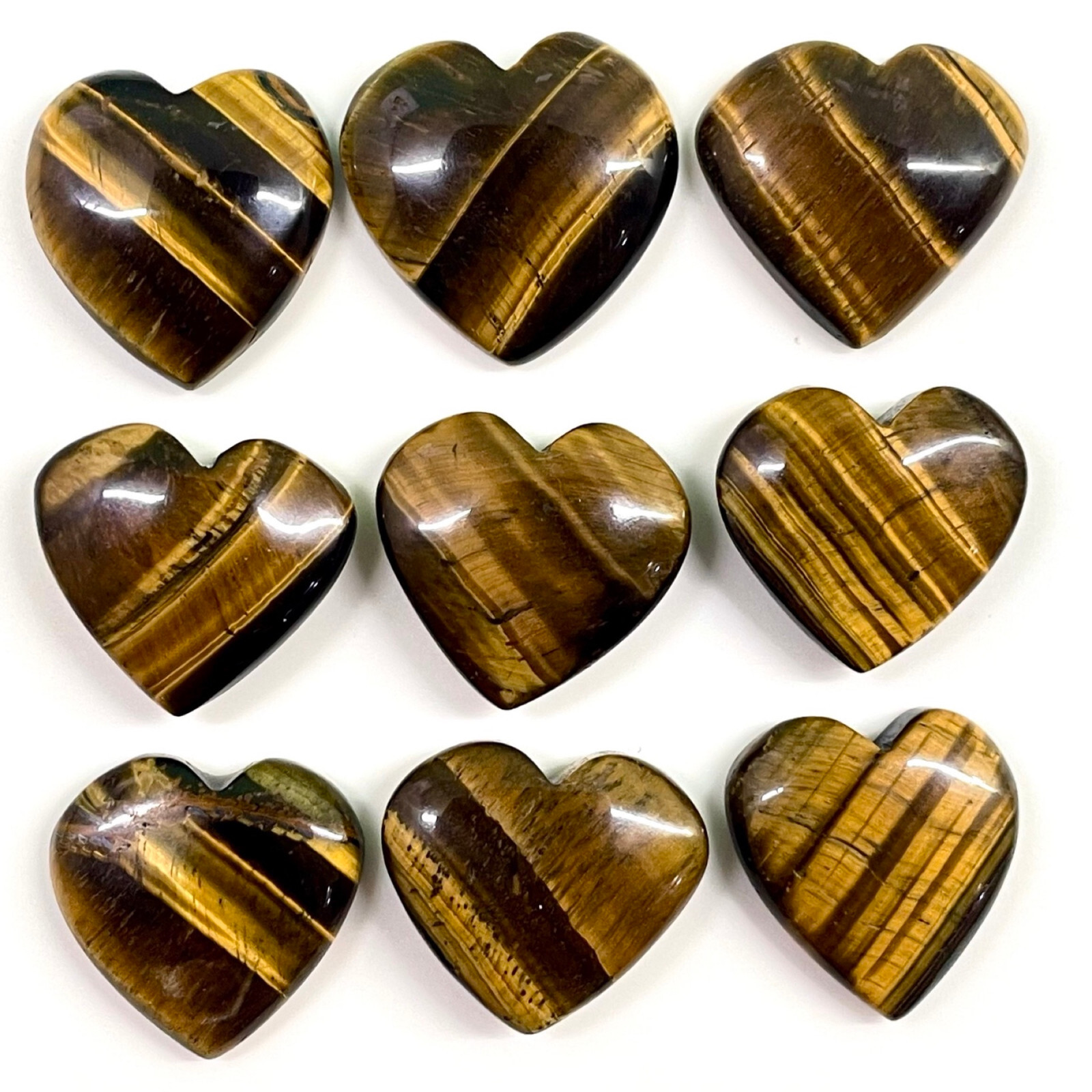 9 Pcs Natural Tiger Eye 22-25mm Huge Heart Shape Pendant Size Gemstones Lot