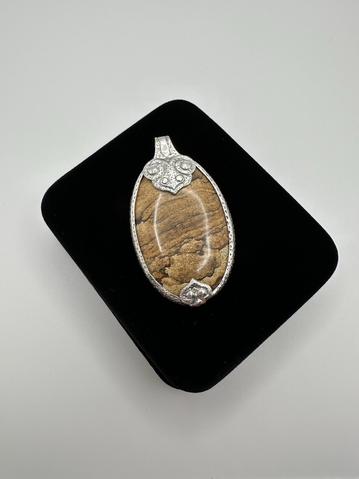Vintage Sterling Silver BJ Picture Jasper Large Necklace Pendant 6.6cm JB20