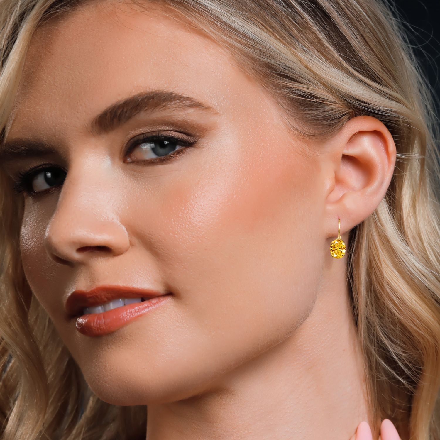 18K Yellow Gold Plated Silver Golden Yellow Zirconia Earrings for WomenWomen |