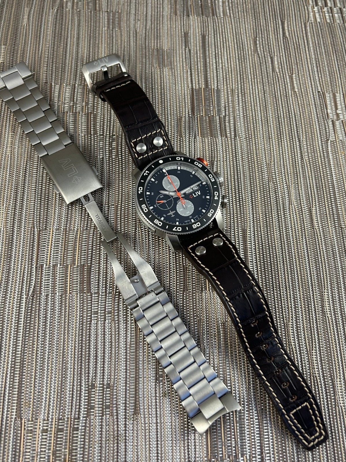 LIV P-51 Genesis Titanium 46mm Gray Day Date Swiss Automatic Chronograph RARE LE