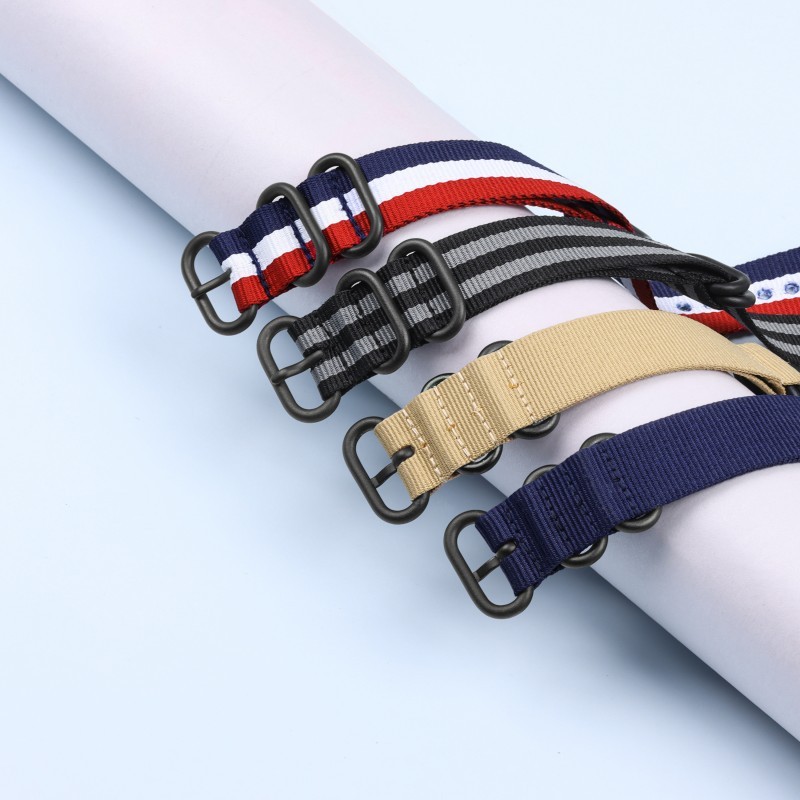 Quality One Piece Thicked Nylon Canvas Watch Band Strap 18/20/22/24mm Five-ring