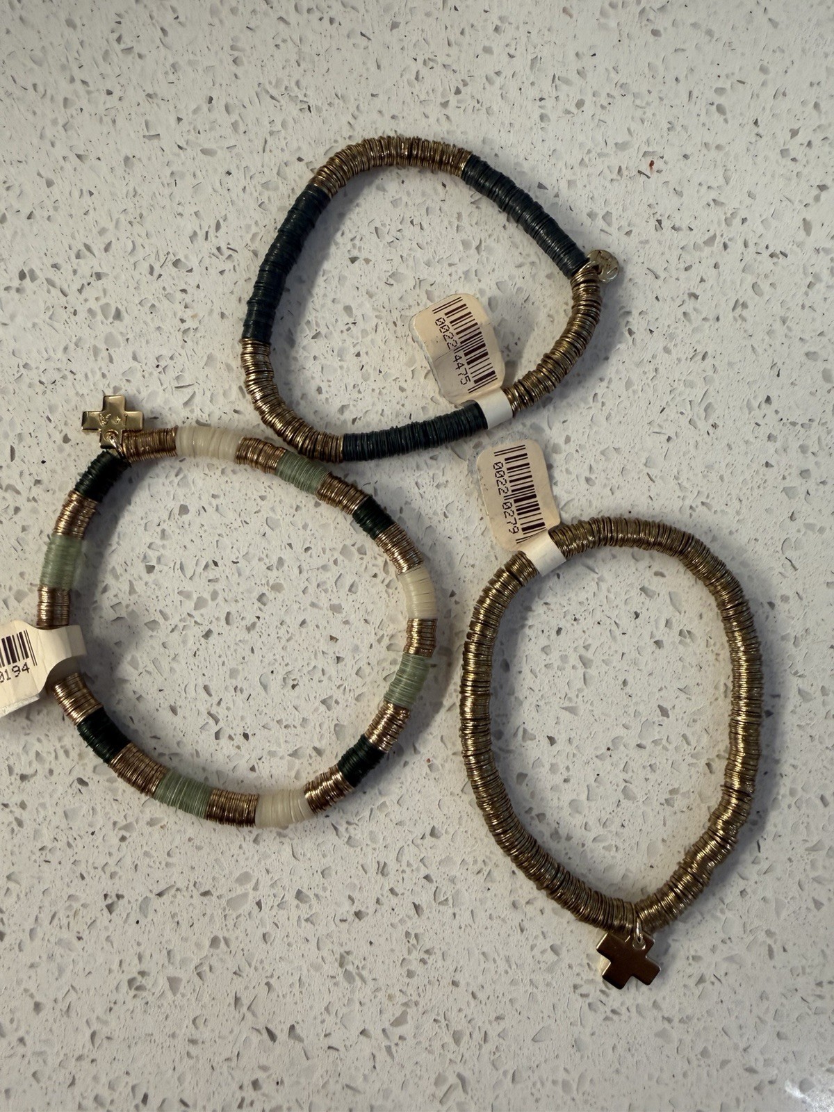 INK + ALLOY Grace Sequin Stretch Bracelet Stack Set 3 Gold Emerald NWT