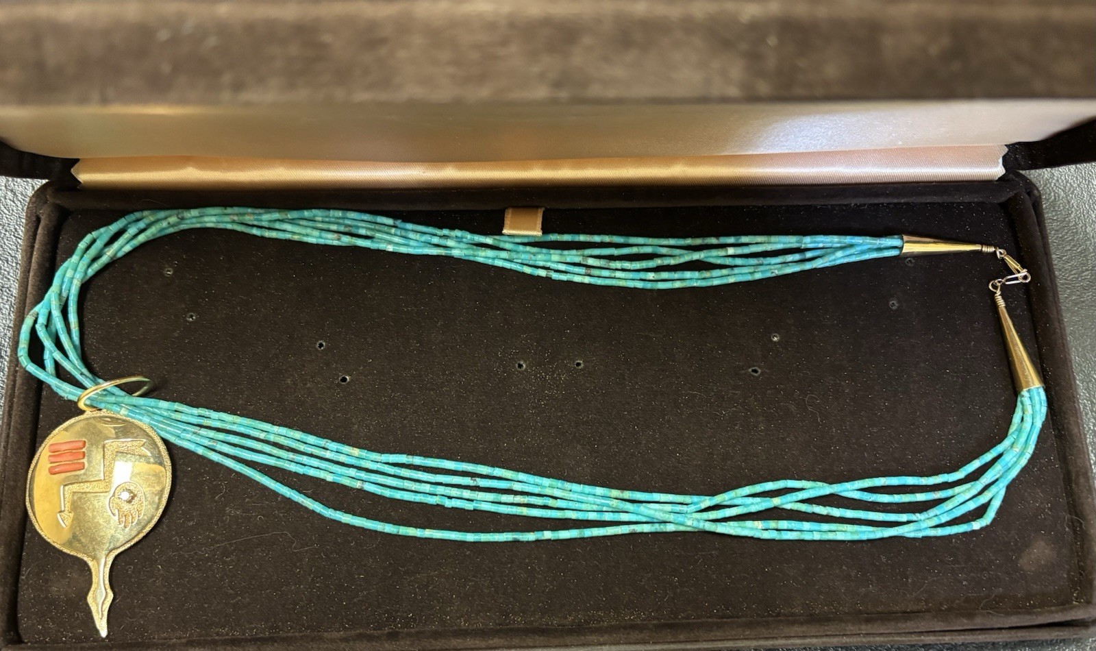 Vintage Ben Nighthorse 5 Strand Heishi Necklace with 14 Karat Gold Pendant