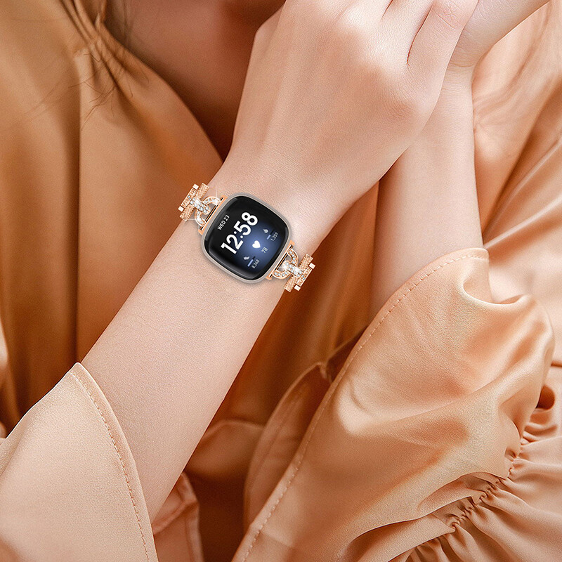 Stylish Bling Bracelet Stainless Steel Band Strap For Fitbit Versa 3/4 Sense 2