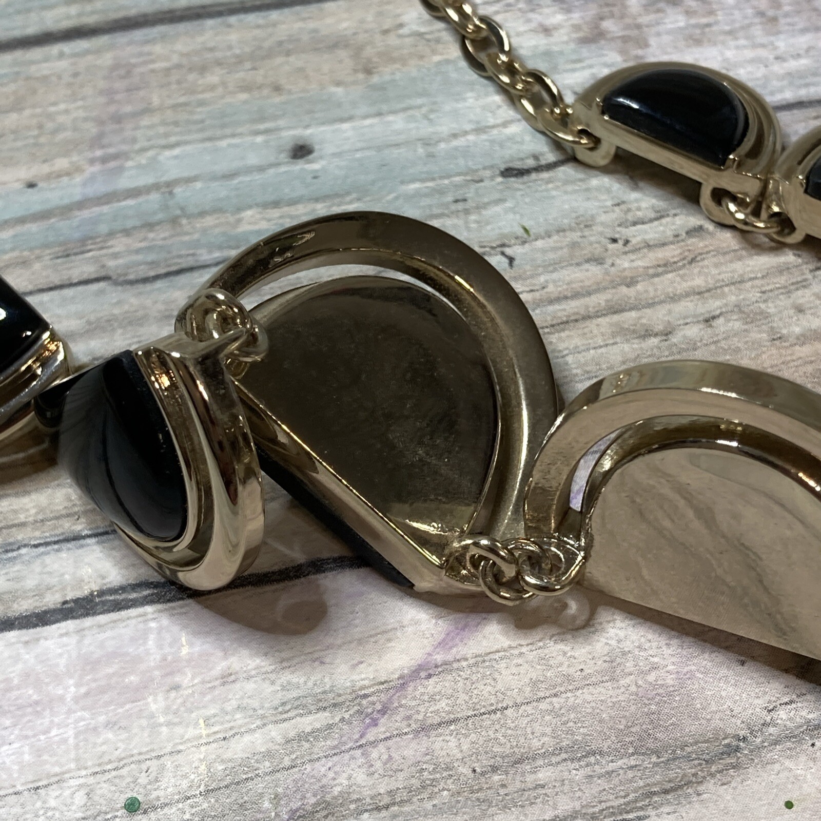 Talbots Black Gold Tone Statement Necklace 20″ NWOT
