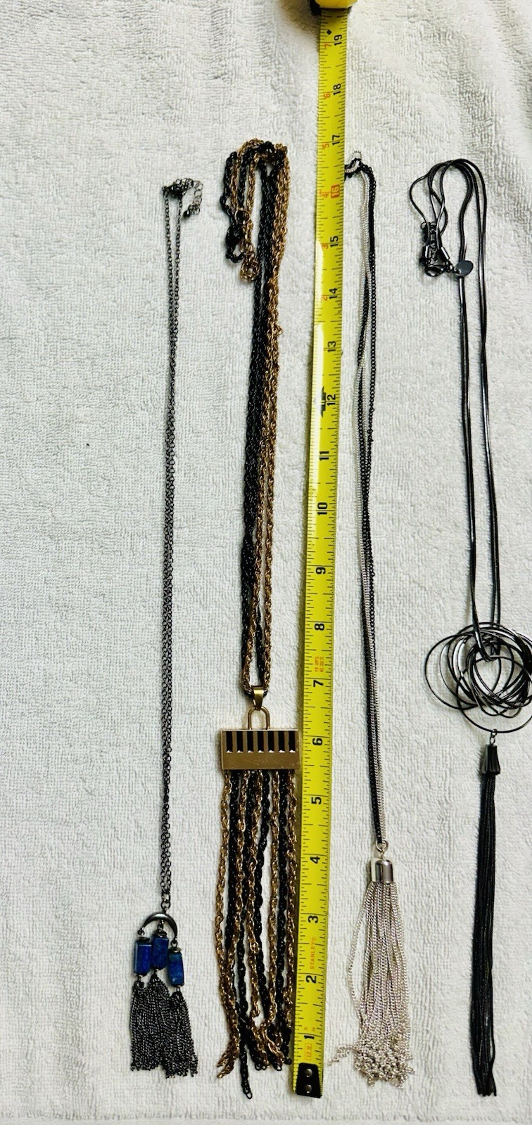 4 Unique Mod Tassel Black / Silver / Gold Tone Pendant Necklace Lot n835