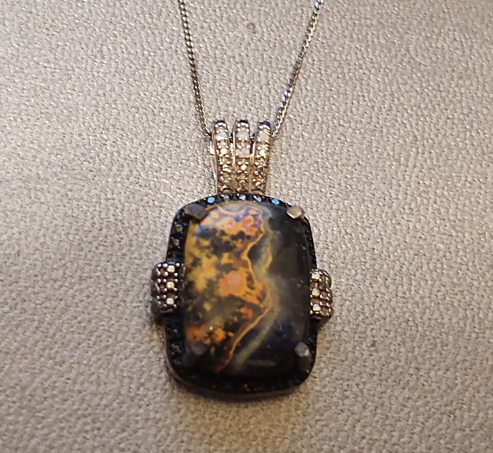Bumble Bee Jasper Necklace Sterling Silver Up to 20 ” With Real Diamonds (M26)