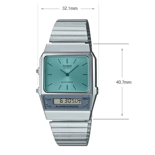 Casio AQ-800EC-2A Retro Analog Digital Watch Blue Dial Stainless Steel Unisex