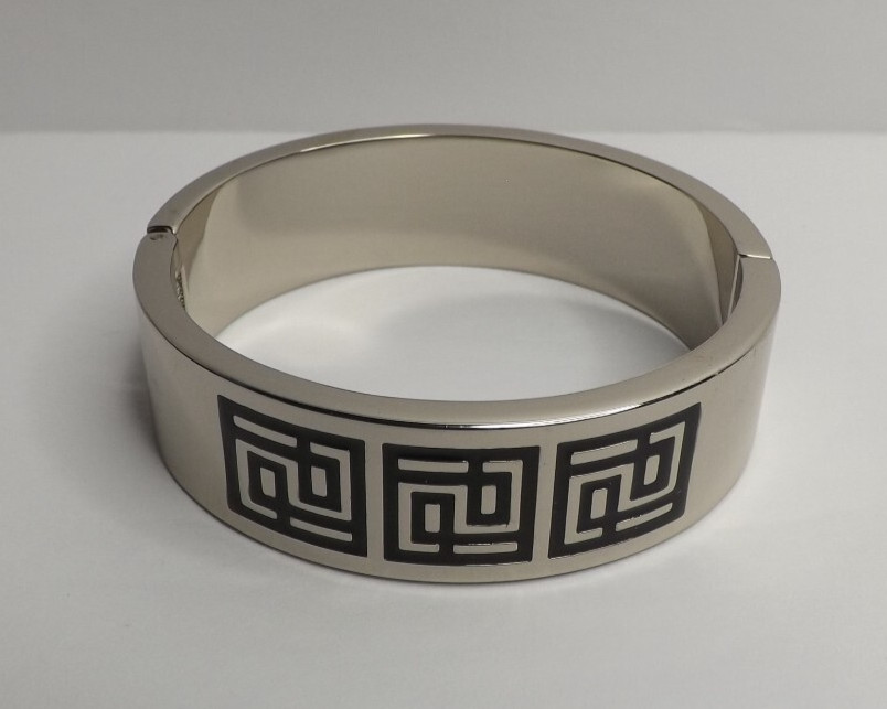 Parker Daniels Hinged Logo Block Black & Rhodium Bracelet – Leather Insert #PDJ9