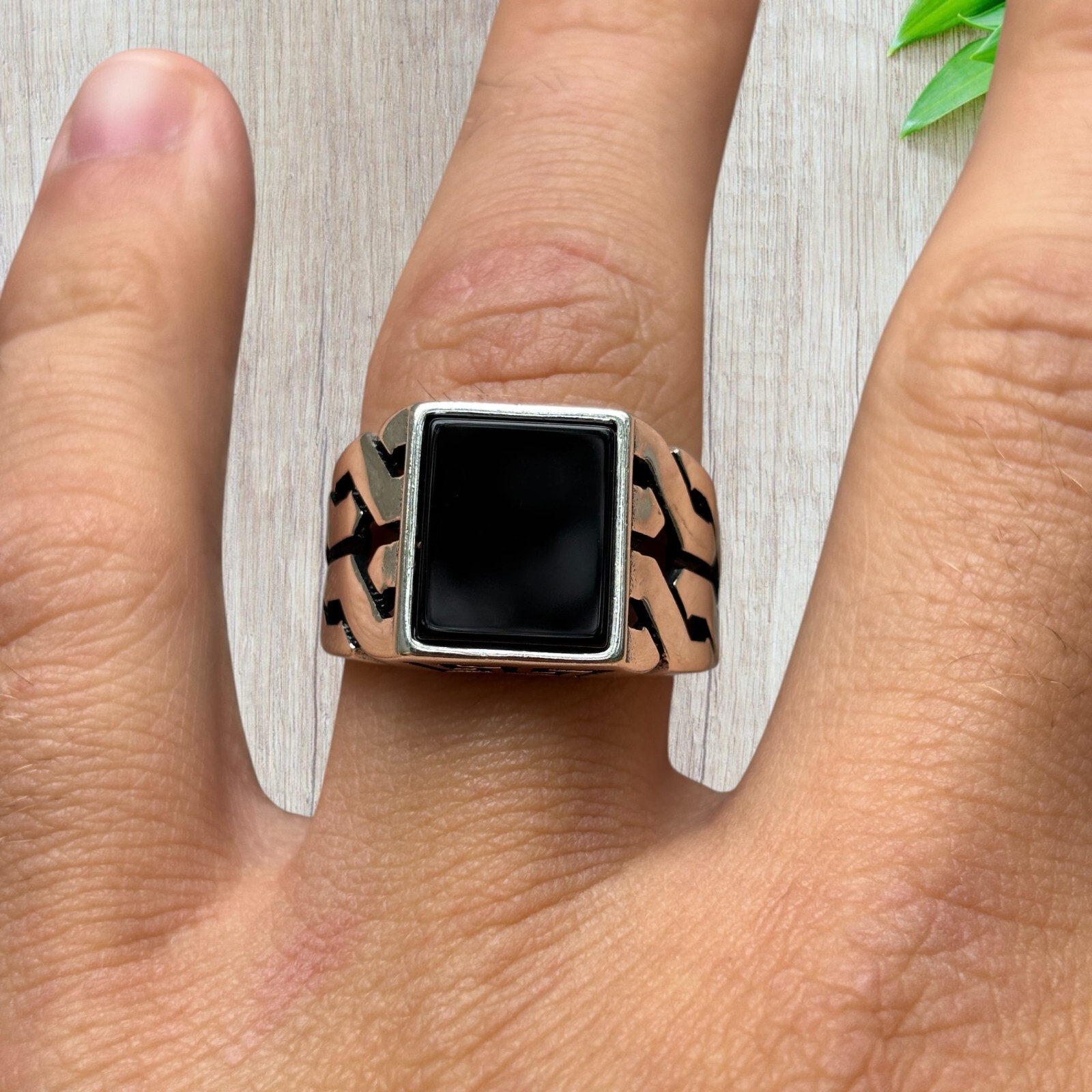 Natural Black Onyx Rectangular Gemstone – Solid 925 Silver or 14k Yellow Gold