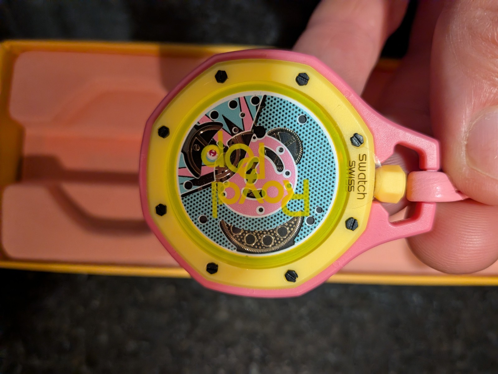 Swatch x Audemars Piguet Royal Pop OTG ROZ Pink Yellow Pocket Watch SSX03J100N