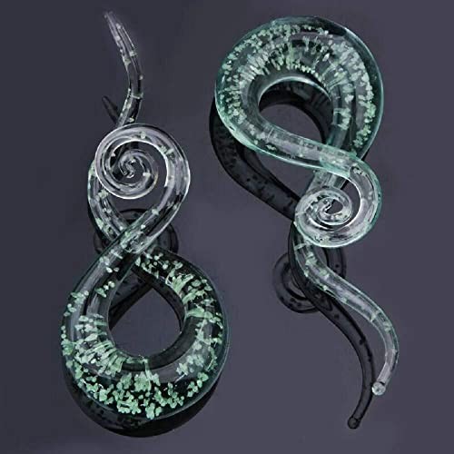 NewZenro Glow in The Dark Ear Glass Spiral Tapers Plugs Tunnels Expander 10mm