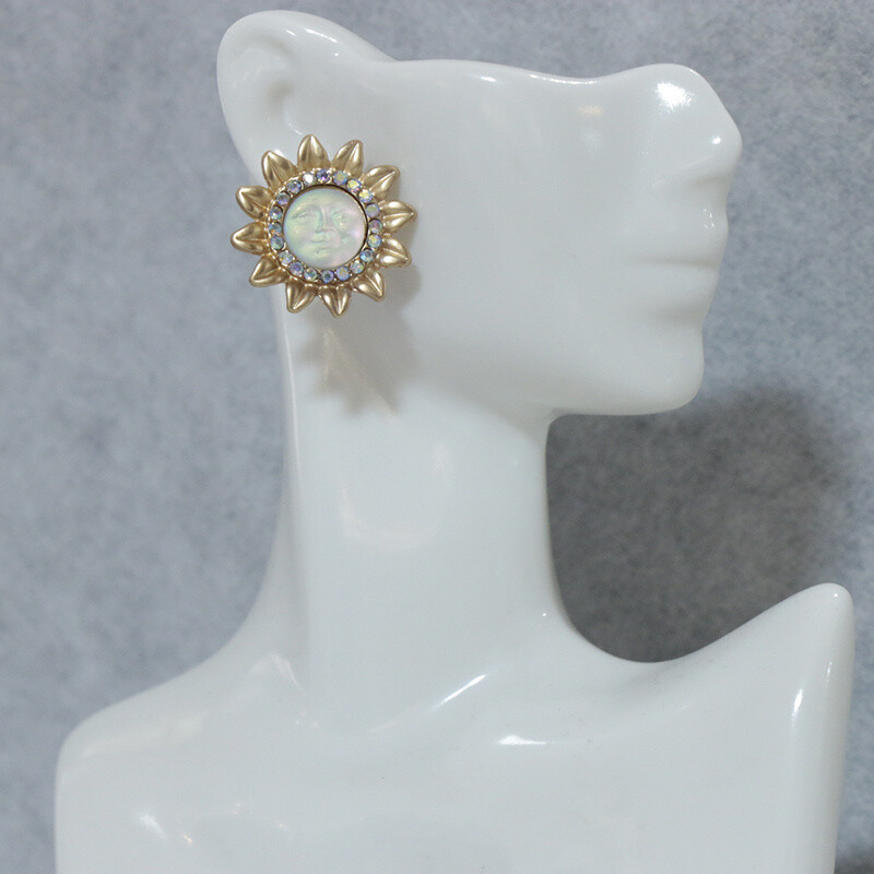 Vintage Angel Fairy Earrings Vintage Crystal Sun Moon Badge Heavy Duty Earrings