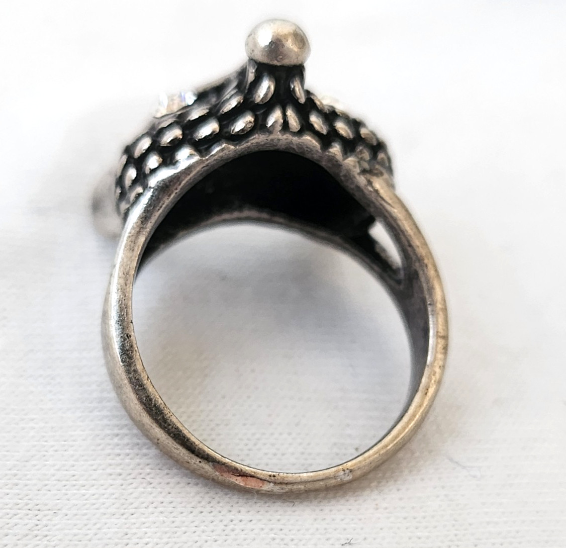 Vintage Silver Tone Fox Face Ring Cubic Zirconia Eyes Statement Jewelry Size 7