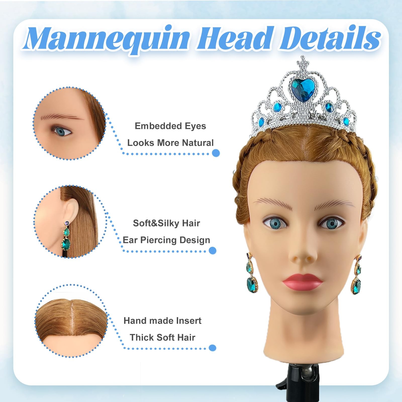 Mannequin Head Human Hair- Cosmetology Manikin Doll Head with 80% Real Hair for