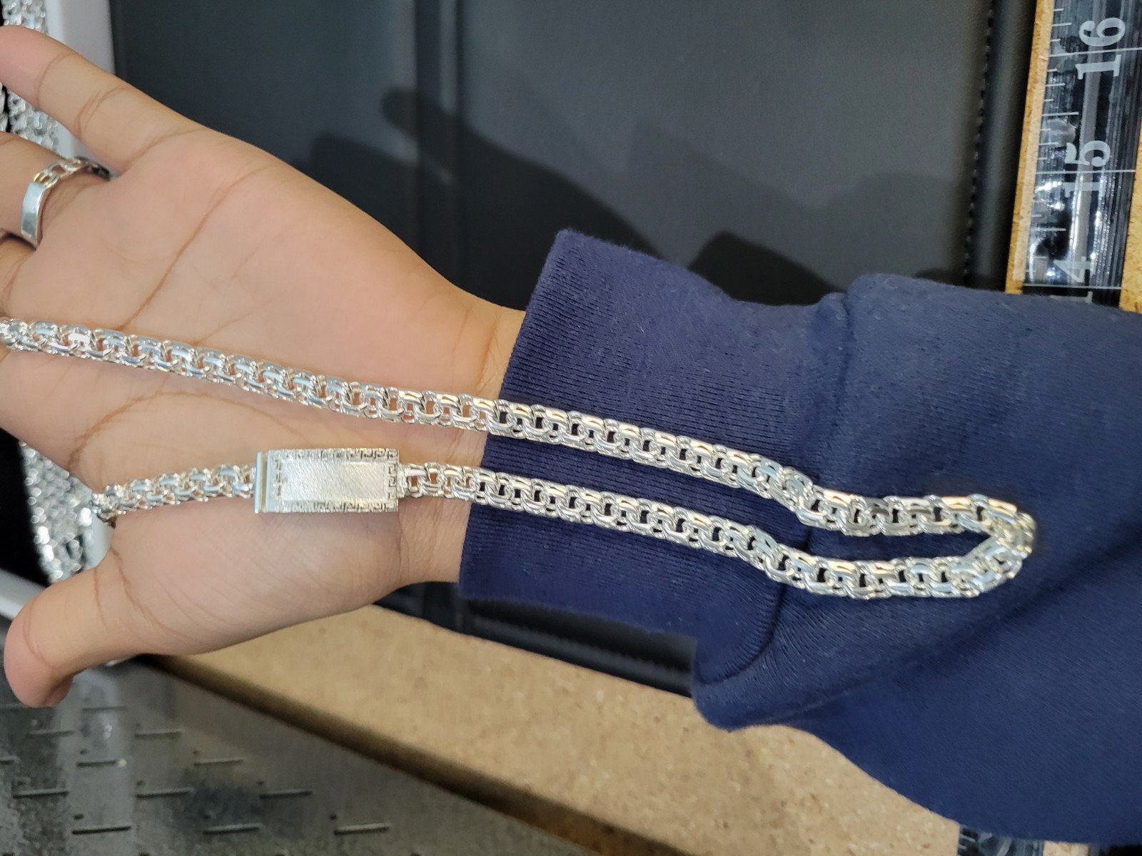 925 sterling silver Chino Link Greek Lock Chain 26″ 5mm Plata Solida Cadena 39g