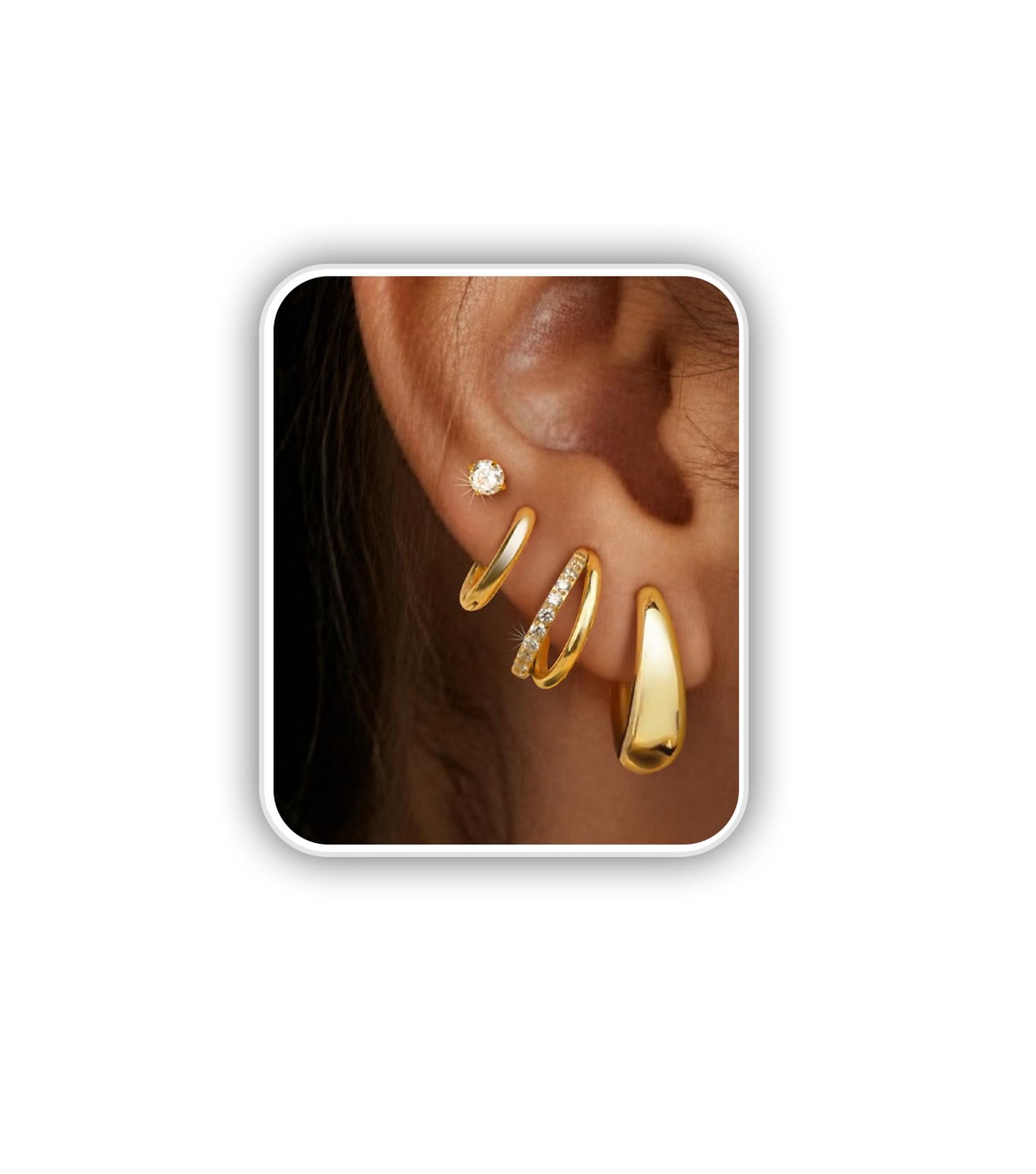 4 Pairs Chunky & Dainty Hoop Earrings 12 millimeters, A-14k Gold -4