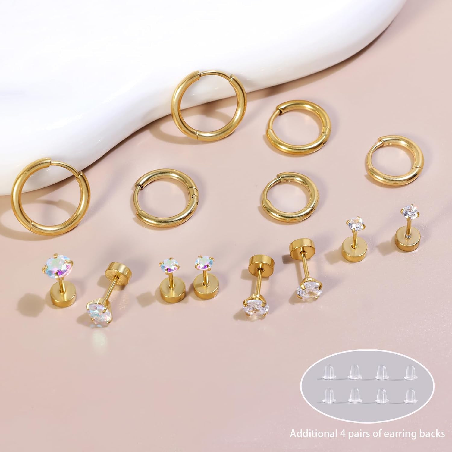 Titanium Earrings for Sensitive Ears – Flat Back Stud & Hoop Earrings Set, Hypoa