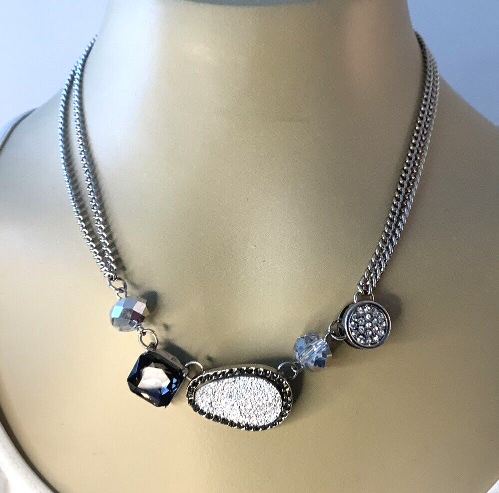 Kenneth Cole Rhinestone Abstract Necklace Silver Tone Finish 852