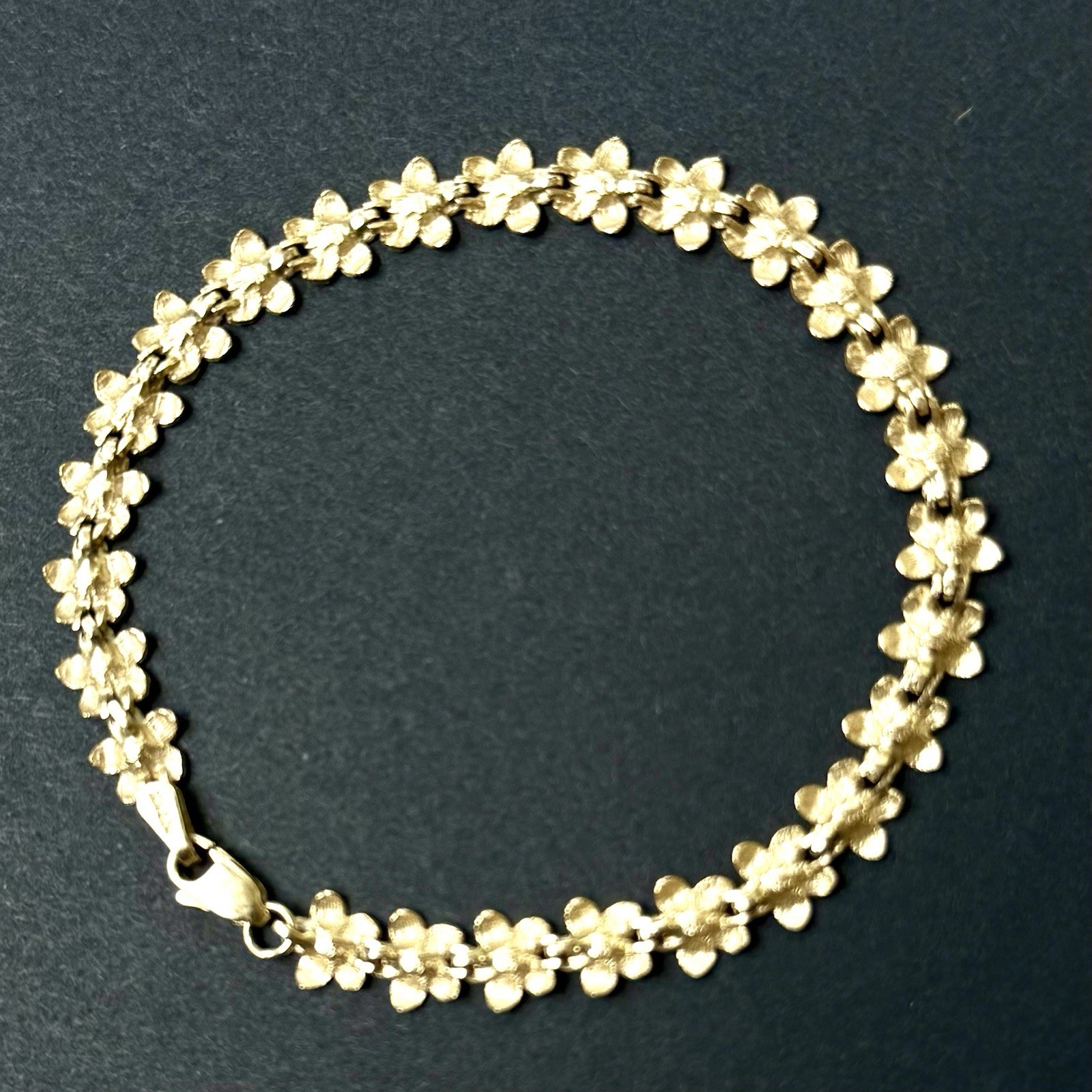 14k Solid Yellow Gold Plumeria Flower Bracelet Hawaii Arpas 7.25 In 7.9 Grams