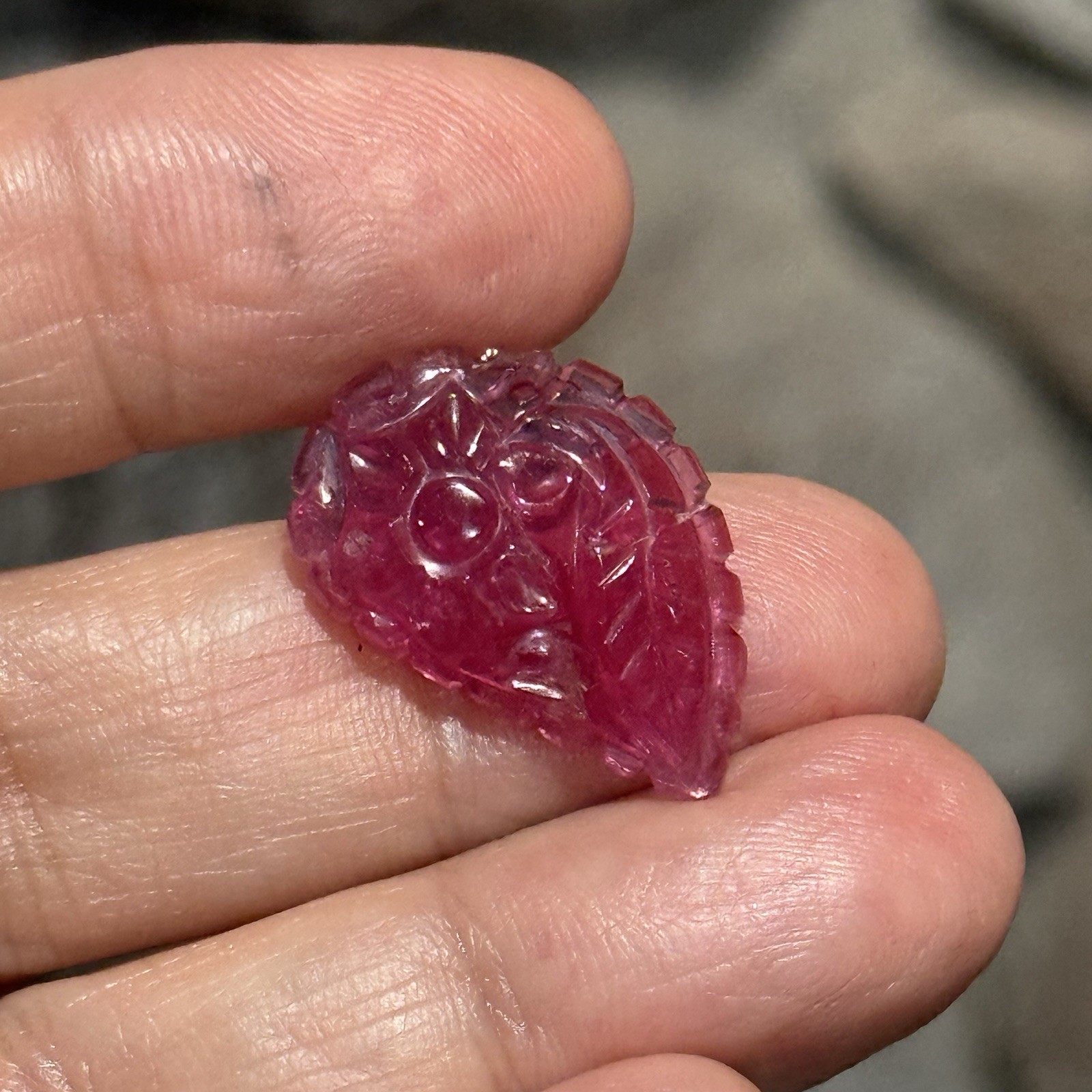 11.45ct 23.8c15.2×4.5mm Carved Rubelite Pink Tourmaline Flat Back Cabochon Gem