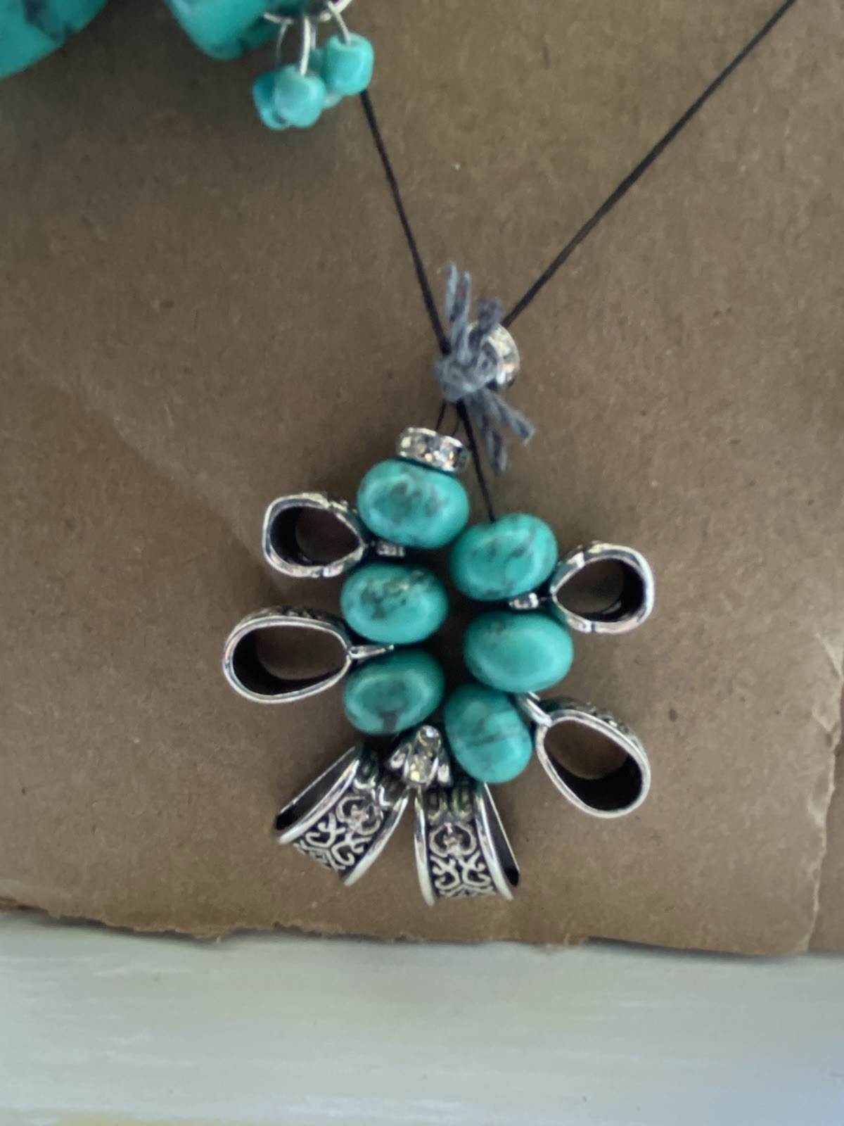 Womens Necklace Bracelet & Earrings Turquoise Style Silver Plated & Pinch Bails